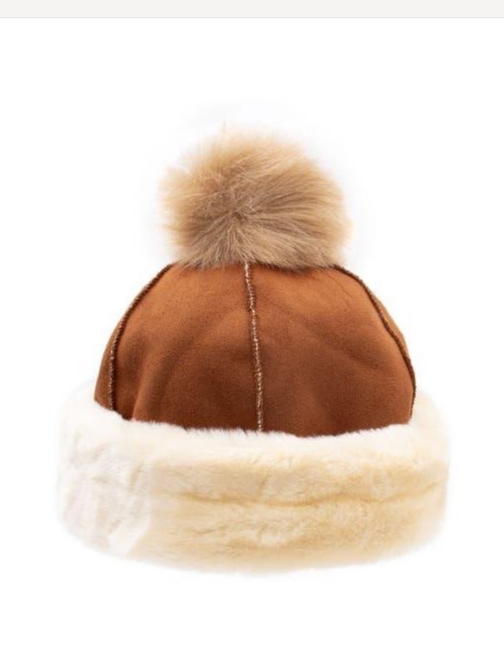 Chocolate Brown Faux Fur Trim Beanie